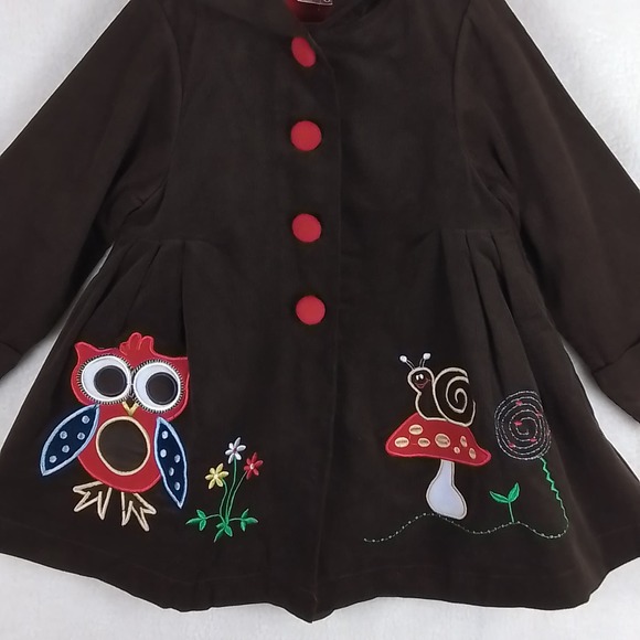 Maria Elena Size 6 Fleece Lined Corduroy Swing Coat in Brown w/ Embroidery‎ - Picture 5 of 12